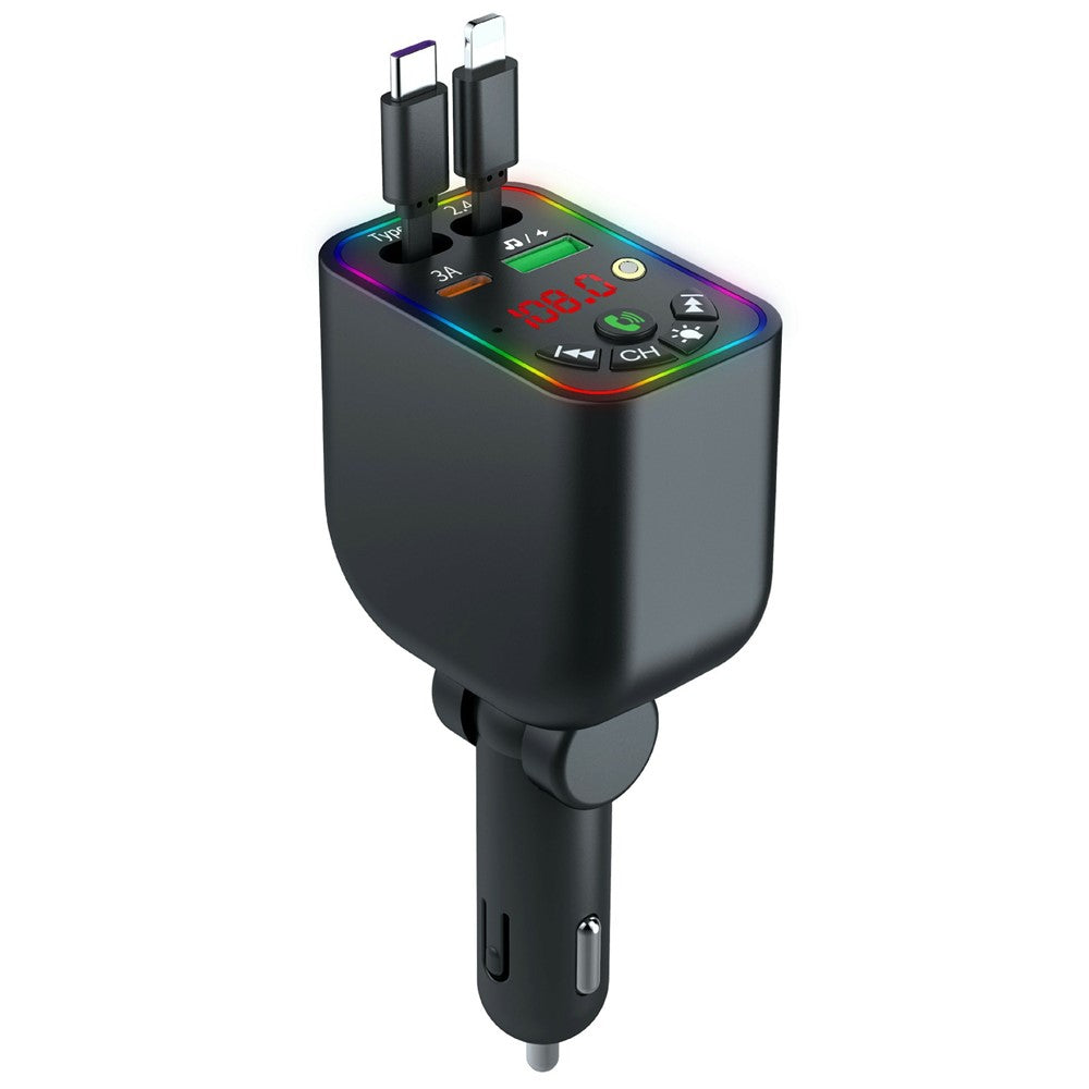 T5 Car Charger Bluetooth-compatible 5.3 MP3 Player 100W Fast Charging Built-in Retractable Cables Starry Sky LED Light