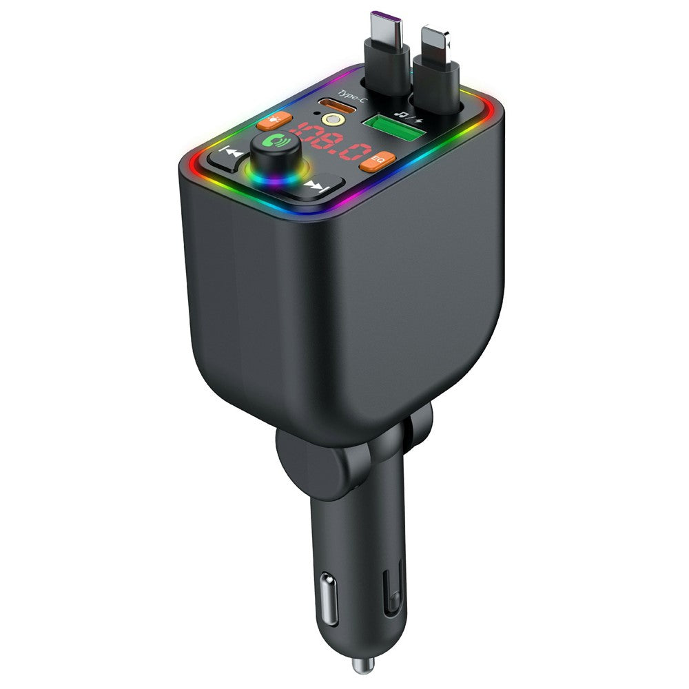 T6 Multifunktionel Biloplader Bluetooth-kompatibel MP3-afspiller 100W Hurtig Opladning Udtrækkeligt Kabel Stjernehimmellys