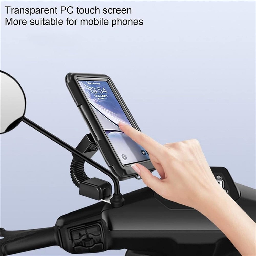 6.8 inch Waterproof Motorcycle Phone Holder PC Touch Screen Case 360 Degree Rotating Rearview Mirror Mount
