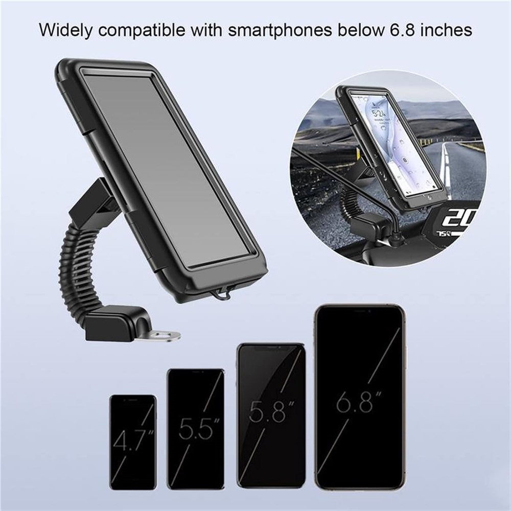 6.8 inch Waterproof Motorcycle Phone Holder PC Touch Screen Case 360 Degree Rotating Rearview Mirror Mount