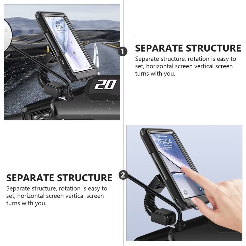 6.8 inch Waterproof Motorcycle Phone Holder PC Touch Screen Case 360 Degree Rotating Rearview Mirror Mount