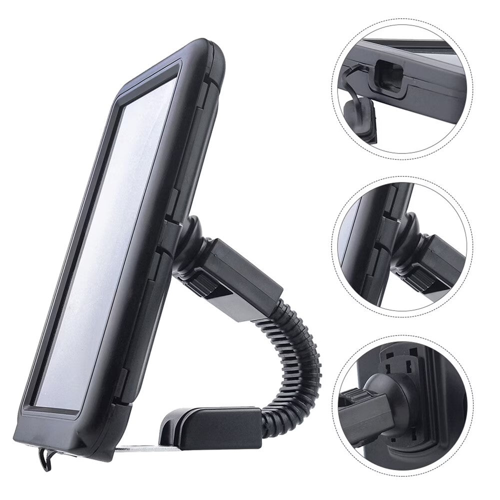 6.8 inch Waterproof Motorcycle Phone Holder PC Touch Screen Case 360 Degree Rotating Rearview Mirror Mount