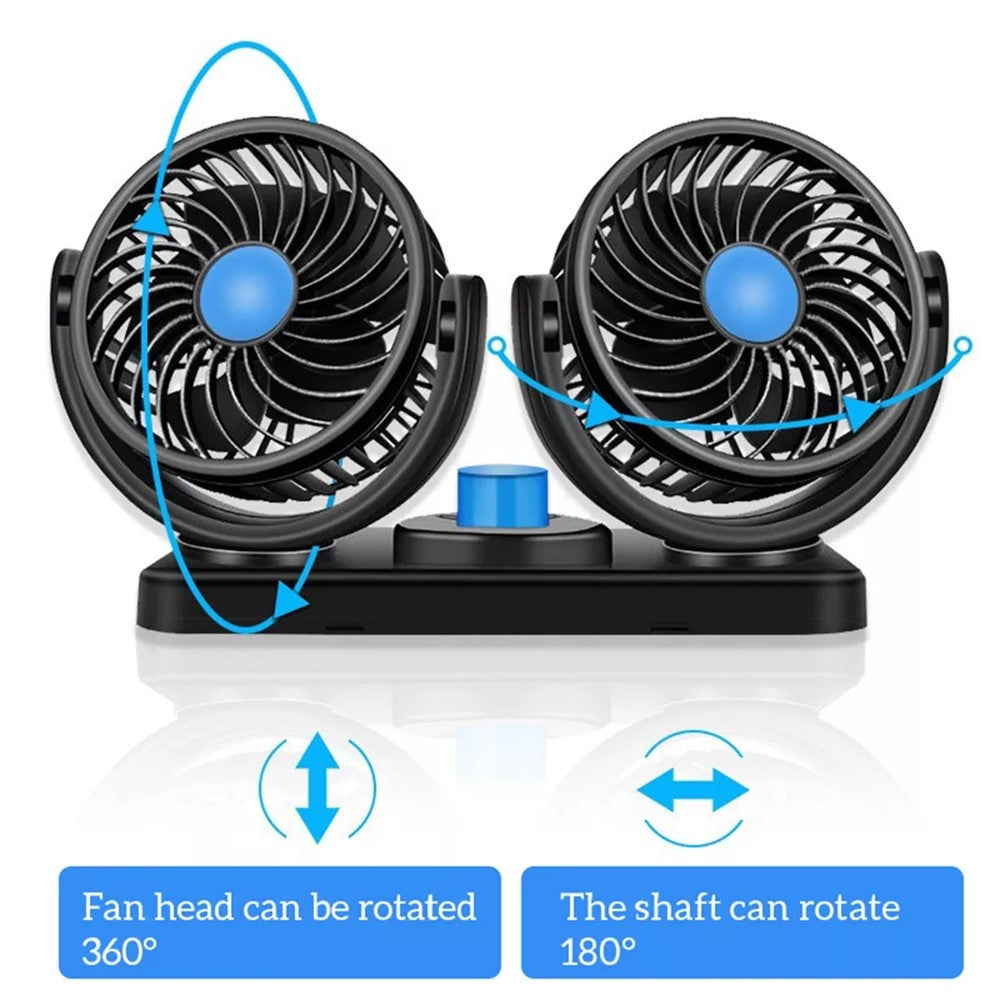 Car Dashboard Cooling Fan USB Electric Dual-Head Cooling Air Circulator Strong Wind 360-Degree Rotatable Cooler