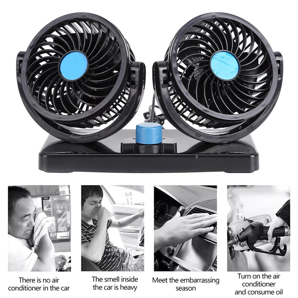 Car Dashboard Cooling Fan USB Electric Dual-Head Cooling Air Circulator Strong Wind 360-Degree Rotatable Cooler
