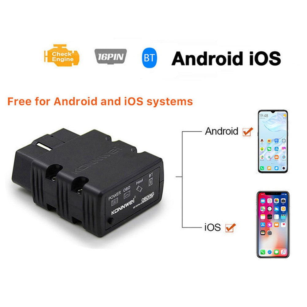 KONNWEI KW902 Bluetooth-kompatibel 4.0 5.0 ELM327 OBD2 iOS / Android Dual-Mode Fejldetektor til biler Diagnostikudstyr
