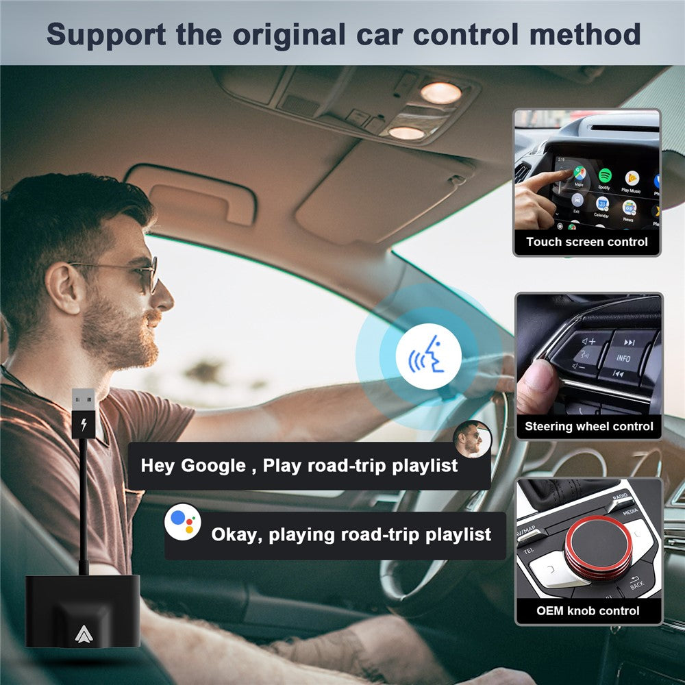 THT-020-3+ Wireless Android Auto Adapter Plug and Play Wired to Wireless Android Auto Dongle Compatible with Android 6.0+
