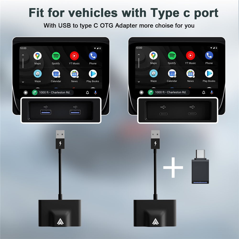 THT-020-3+ Wireless Android Auto Adapter Plug and Play Wired to Wireless Android Auto Dongle Compatible with Android 6.0+