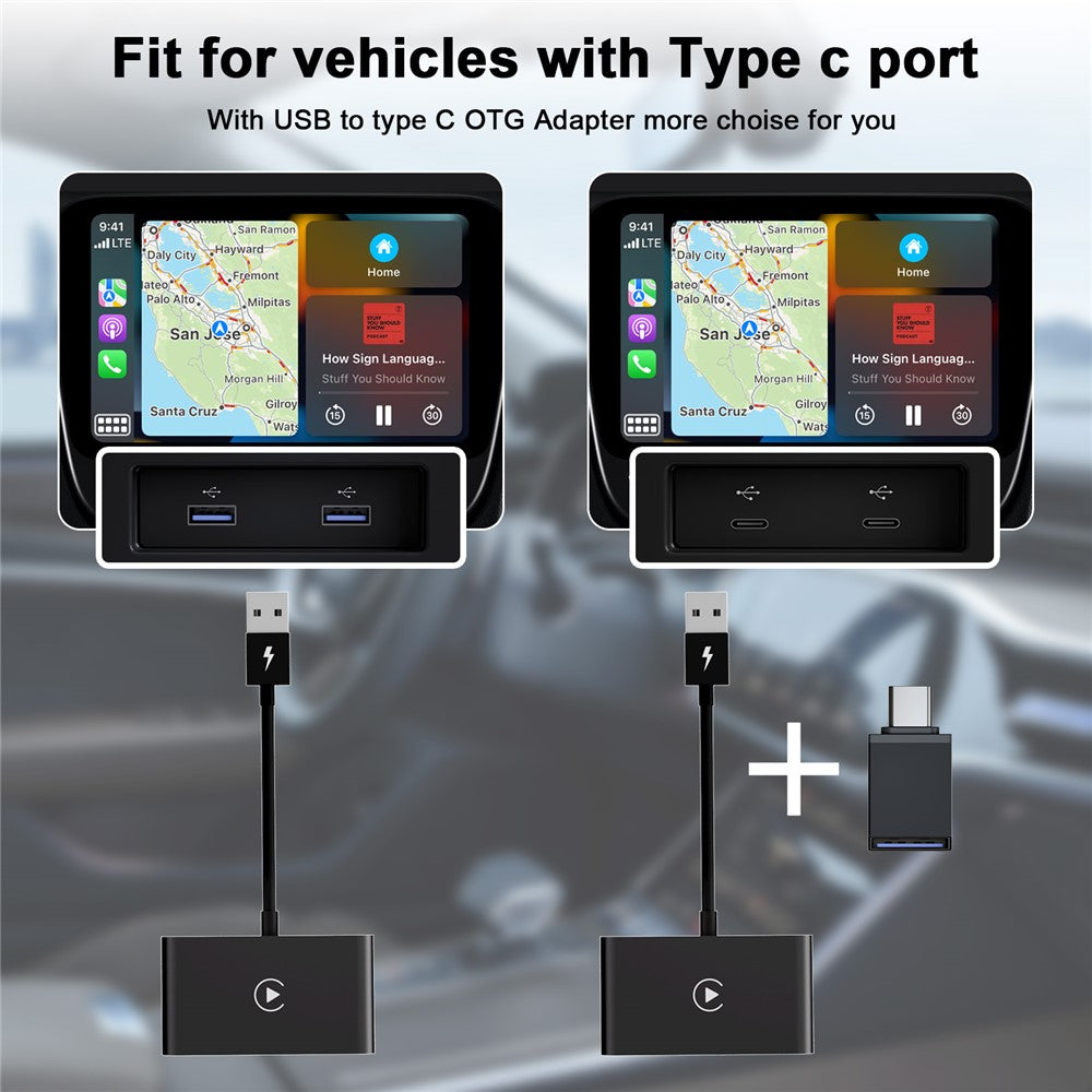 THT-020-2 iP Wireless CarPlay Converter Dongle for Wired CarPlay Car Adapter Support Online Update, Plug & Play