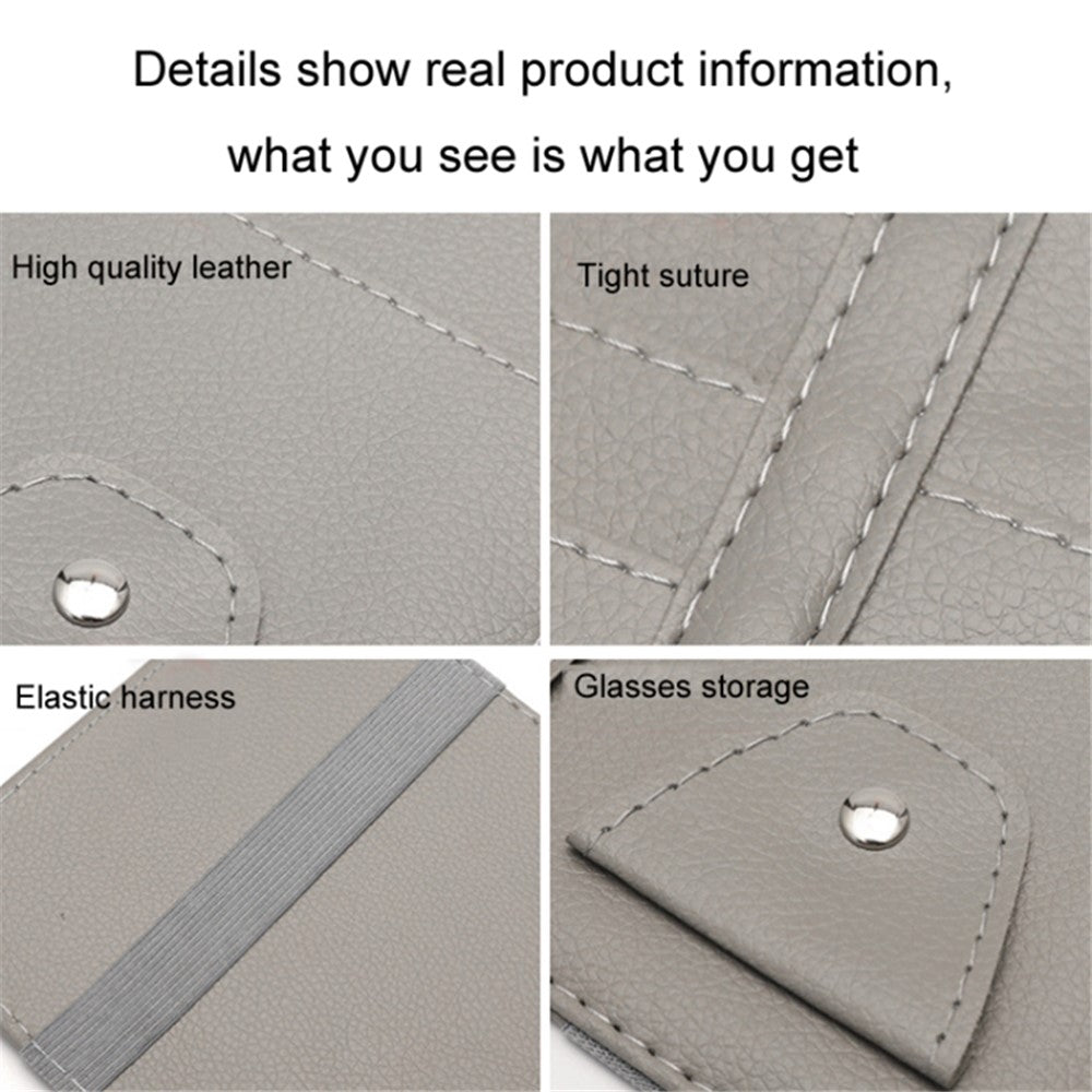 Car Sun Visor Decorative Storage Bag PU Leather Bill Glasses Cards CD Holder Storage Bag (No Zipper)