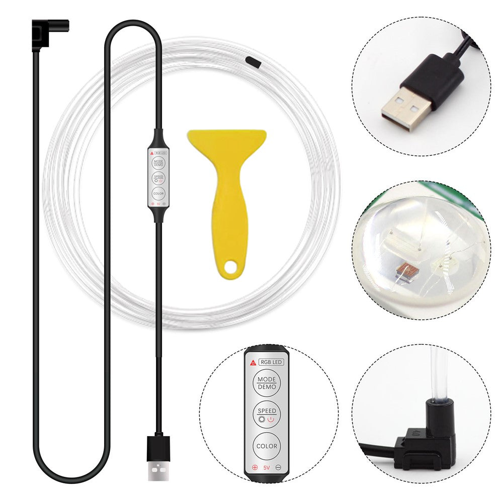 H2U 2m Car Interior Ambient Neon Cold Light Strip USB Wire Control RGB LED DIY Flexible Light Strip