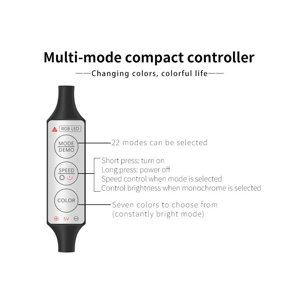 H2U 2m Car Interior Ambient Neon Cold Light Strip USB Wire Control RGB LED DIY Flexible Light Strip
