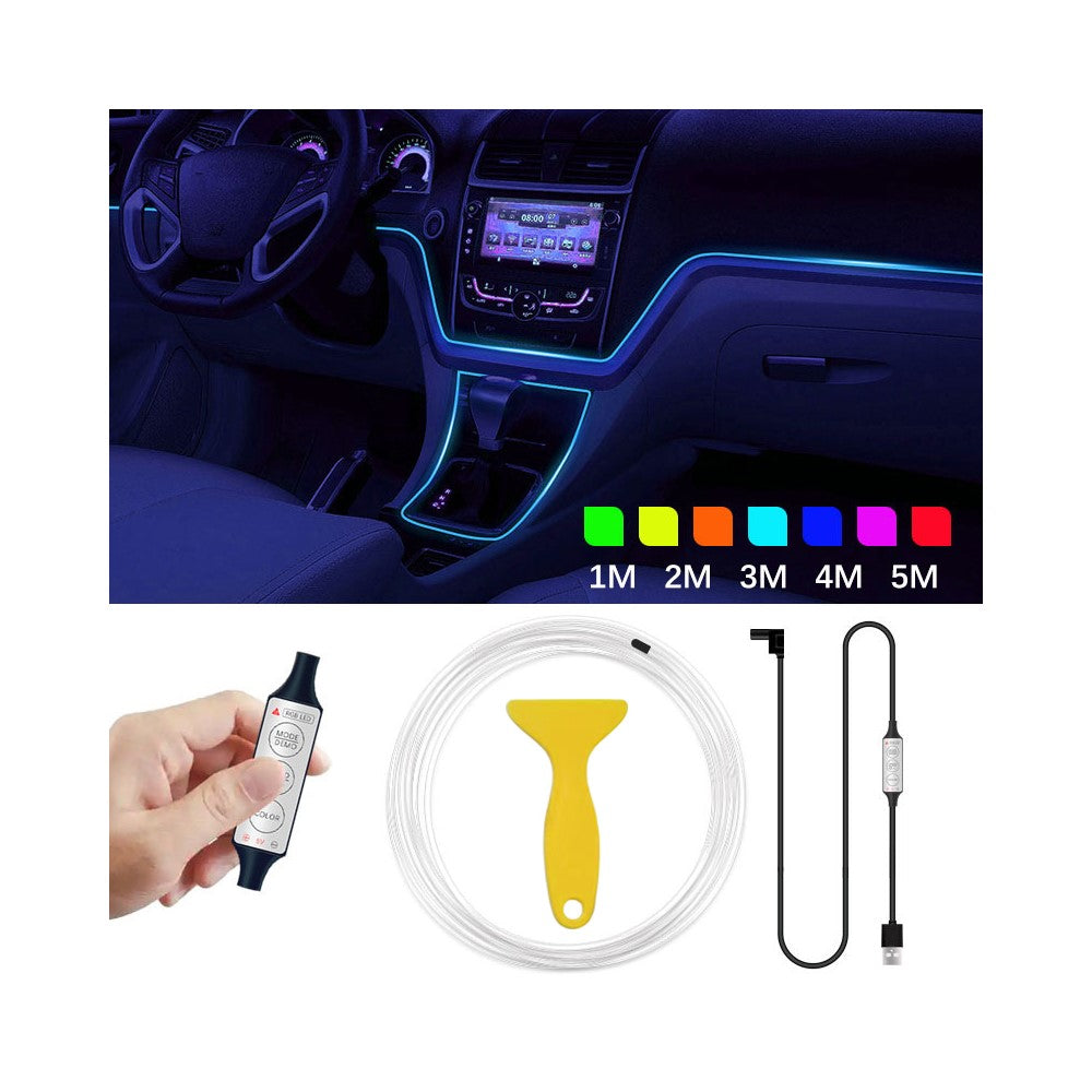 H2U 2m Car Interior Ambient Neon Cold Light Strip USB Wire Control RGB LED DIY Flexible Light Strip