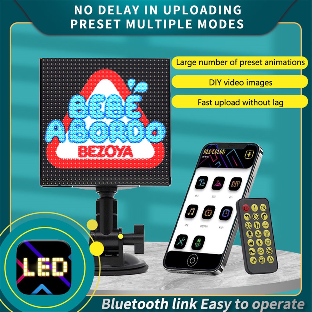 P64L Car LED Sign App Programmable Rear Windshield Scrolling Message LED Matrix Panel DIY Text Pattern Expression Screen