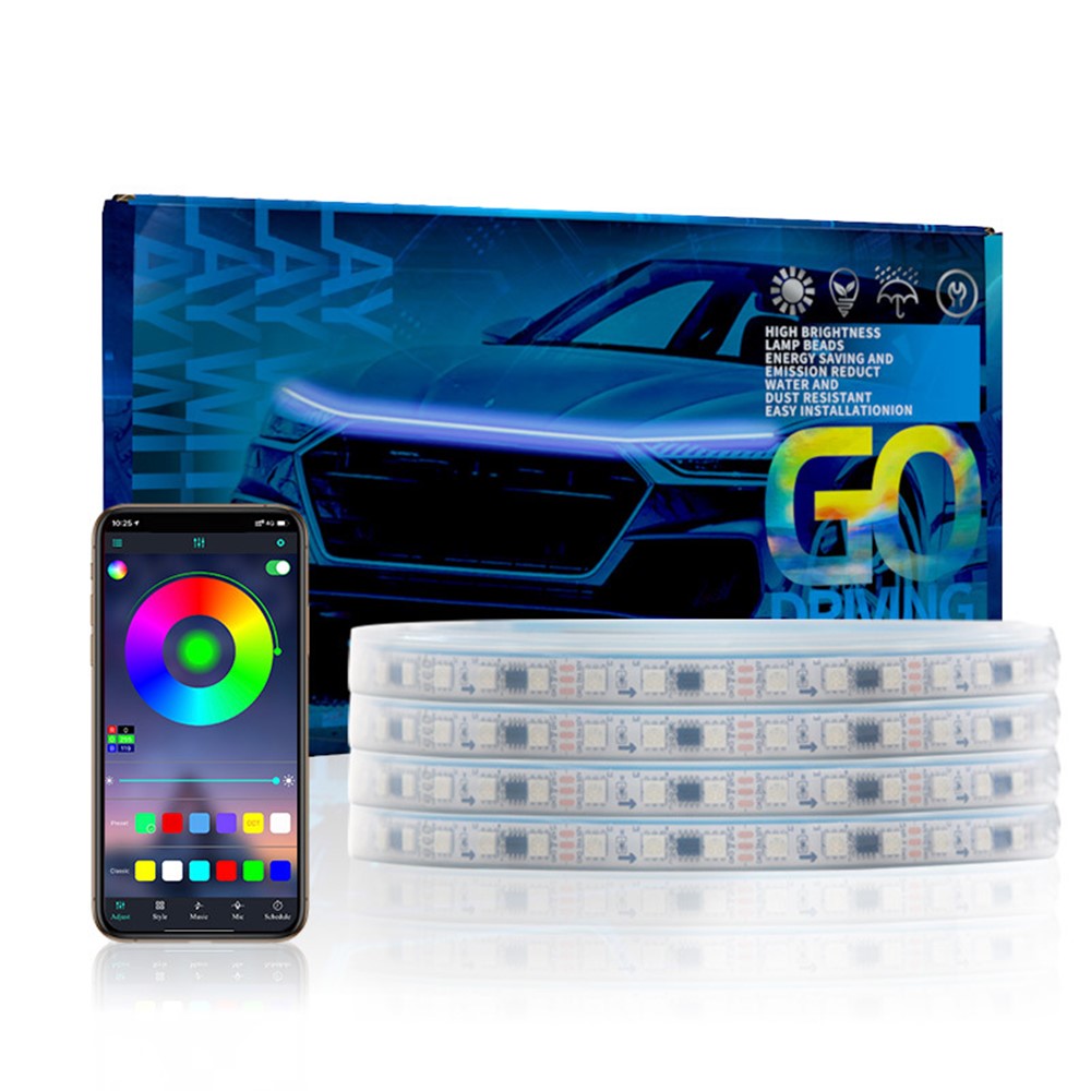 G15 1,5 m LED-lampor för bil, exteriör, RGB-ljusremsa för motorhuv, vattentät strålkastare, dynamisk RGB-ljusremsa för exteriör bil