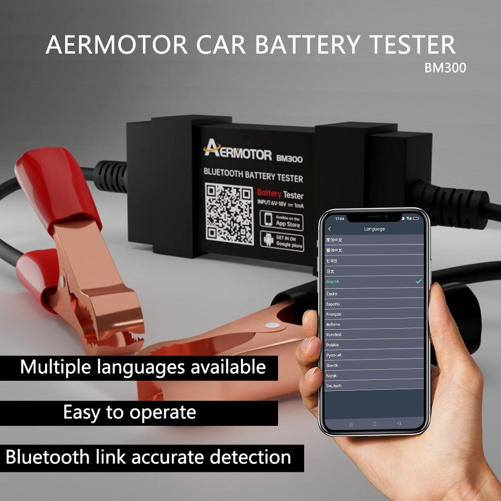 AERMOTOR BM300 Car Battery Tester Wireless Bluetooth-compatible 12V Car Battery Testing Charging Cranking Analyzer for Android iOS