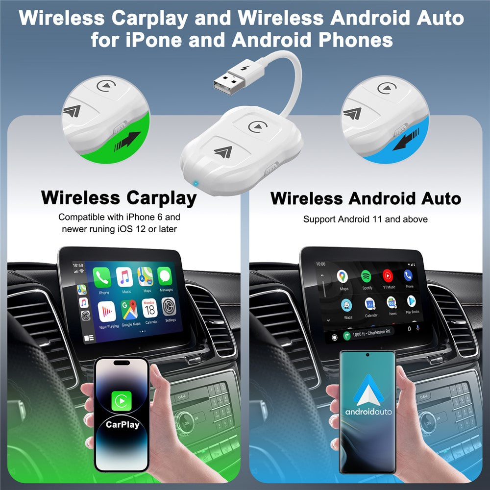 THT-020-9 Trådløs Carplay Android Auto Dongle Kablet til Trådløs Adapter