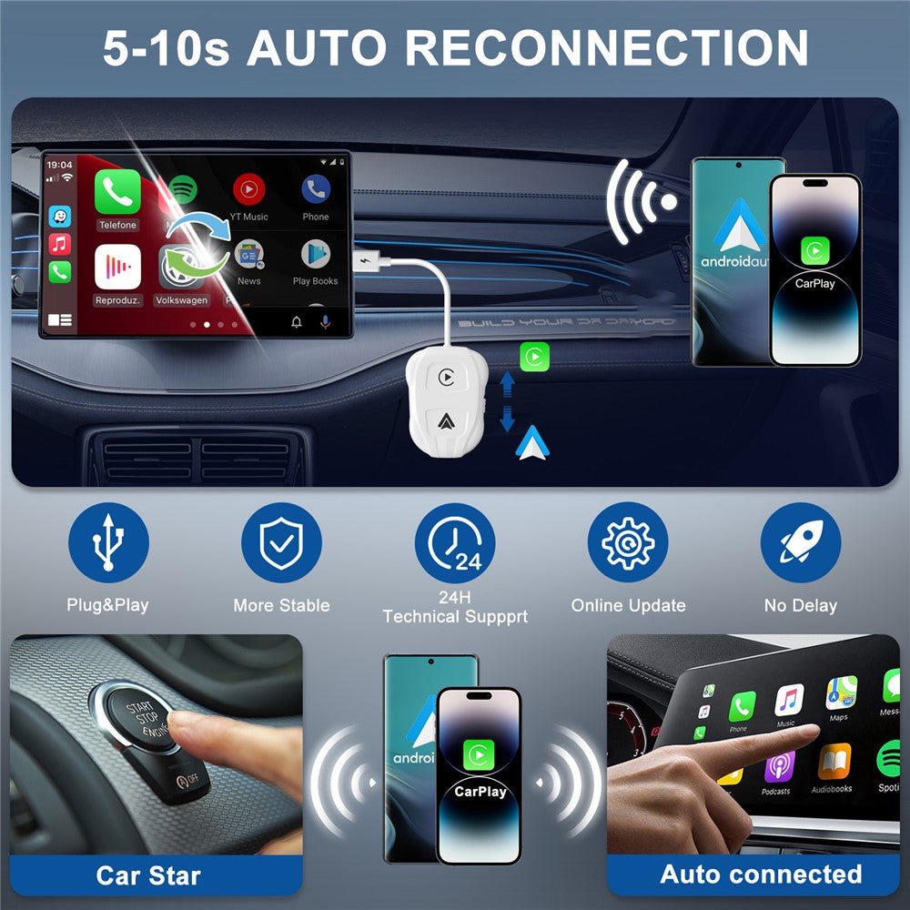 THT-020-9 Trådløs Carplay Android Auto Dongle Kablet til Trådløs Adapter