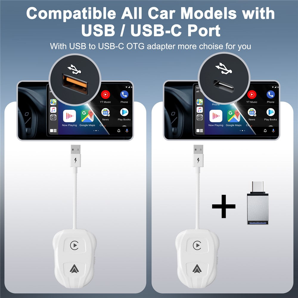 THT-020-9 Trådløs Carplay Android Auto Dongle Kablet til Trådløs Adapter
