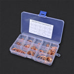 A0394 150Pcs / Set Copper Sealing Washers Flat Rings Gaskets with Plastic Box