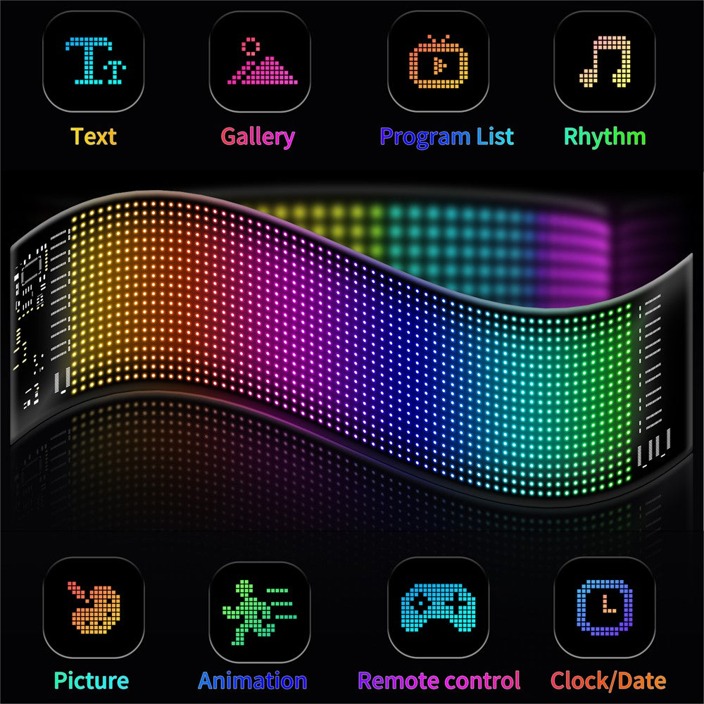 RP1035 102x348mm Vandtæt Fleksibelt LED Matrix Panel Bluetooth-kompatibel APP-styring Biltavle