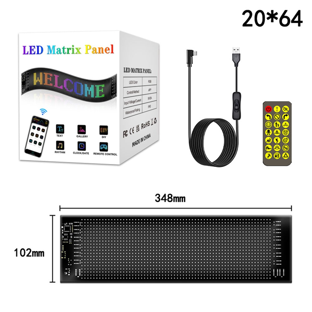 RP1035 102x348mm Vandtæt Fleksibelt LED Matrix Panel Bluetooth-kompatibel APP-styring Biltavle