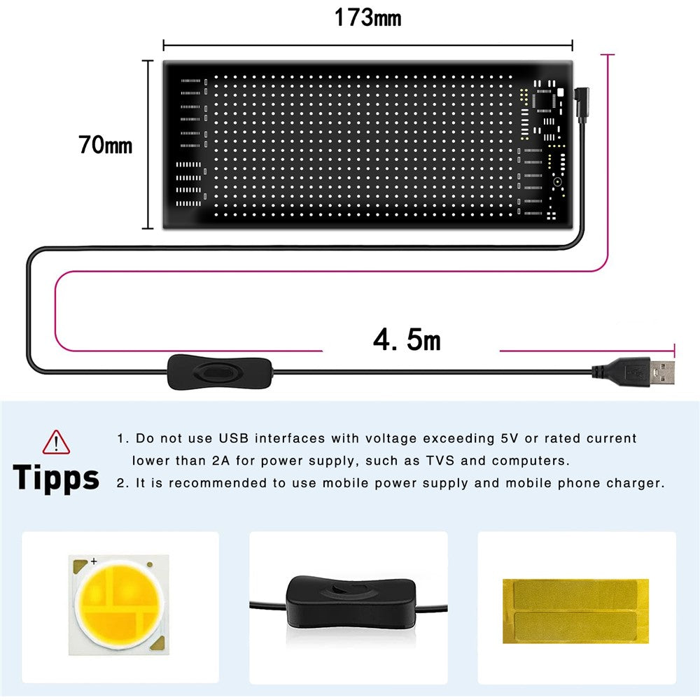RP717 70x173mm fleksibelt LED-matrixpanel vandtæt Bluetooth-kompatibel APP-styring bilskilt
