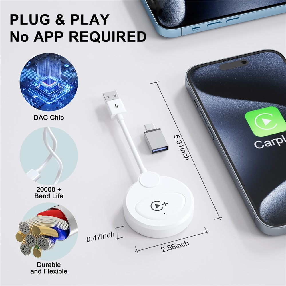 020-6+ Wireless CarPlay Adapter Convert Wired to Wireless Carplay Dongle Support YouTube / Netflix / TikTok