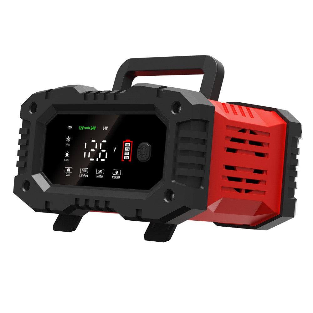 FOXSUR FPT-200 Stor Skærm Bærbar Batterioplader til 12V-24V Motorcykel Bil