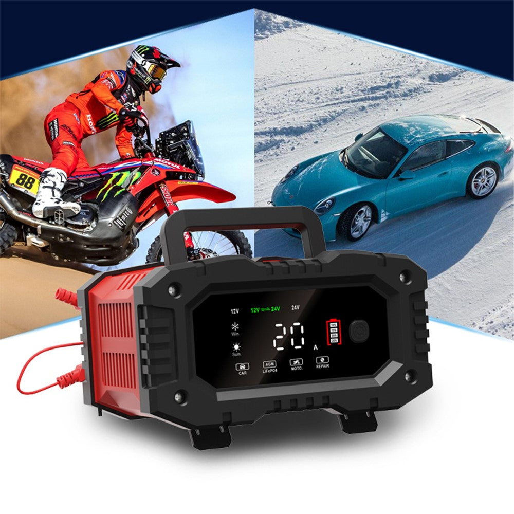 FOXSUR FPT-200 Stor Skærm Bærbar Batterioplader til 12V-24V Motorcykel Bil