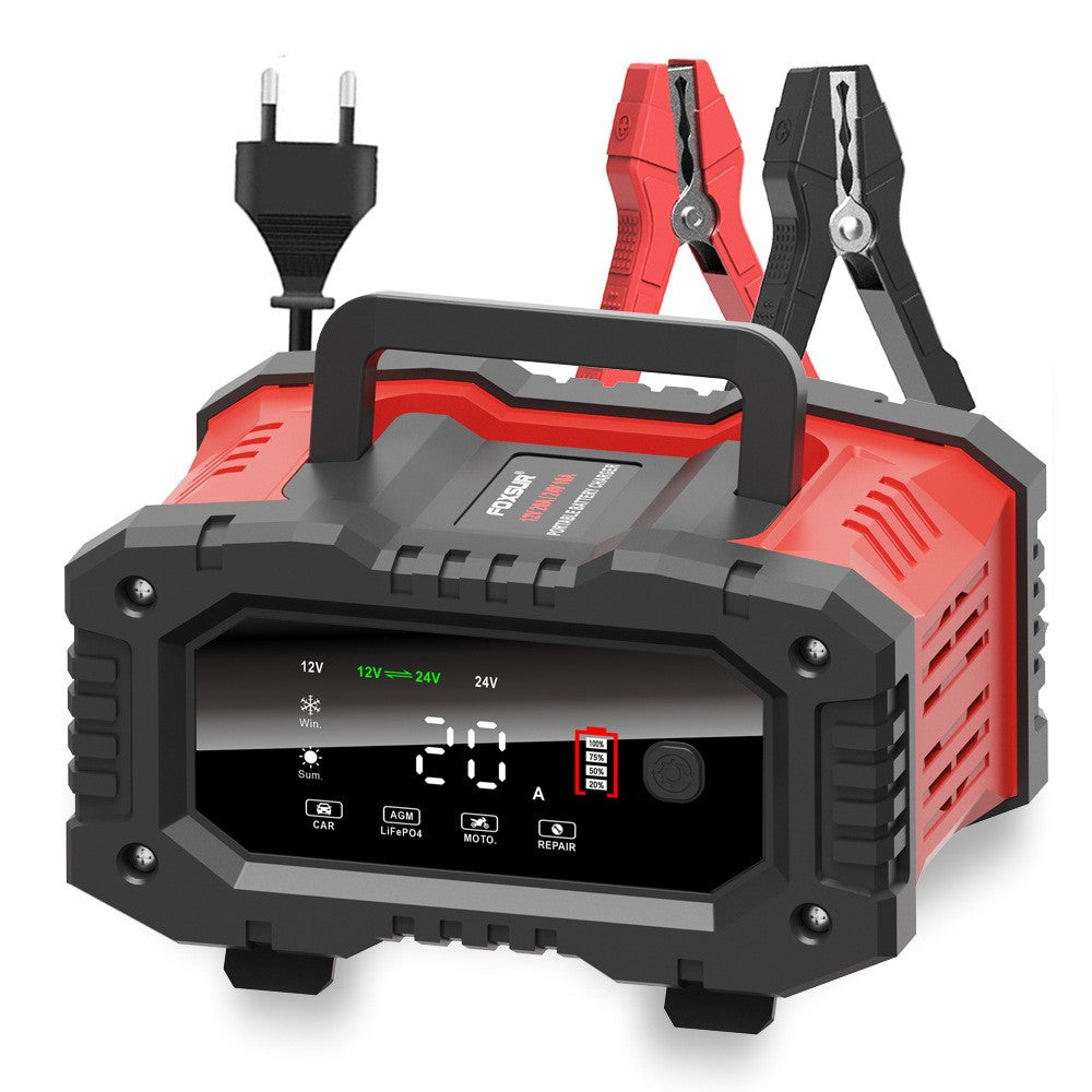 FOXSUR FPT-200 Stor Skærm Bærbar Batterioplader til 12V-24V Motorcykel Bil