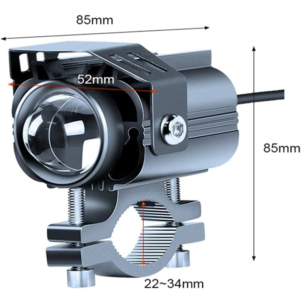 12-85V Motorcykel Elcykel Gul+Vit LED Ljus Vattentät Superstark Spotlight