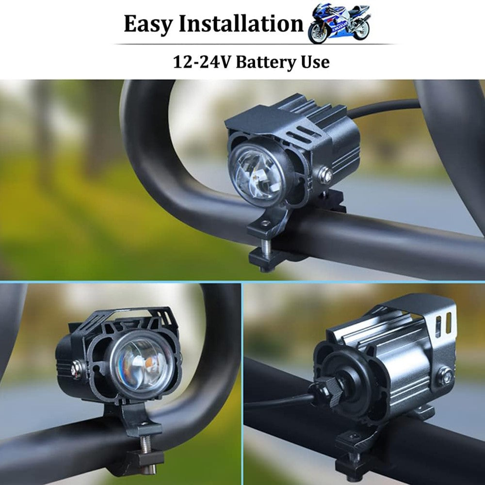 12-85V Motorcykel Elcykel Gul+Vit LED Ljus Vattentät Superstark Spotlight
