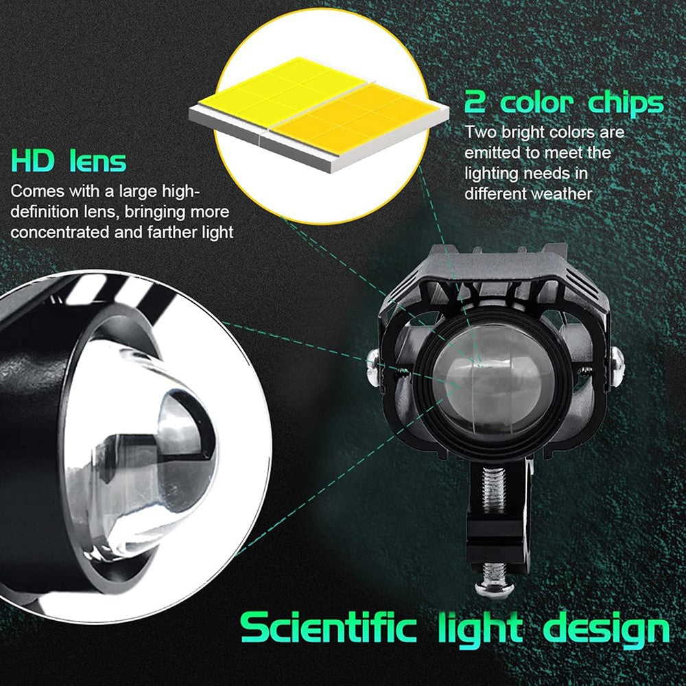 12-85V Motorcykel Elcykel Gul+Vit LED Ljus Vattentät Superstark Spotlight