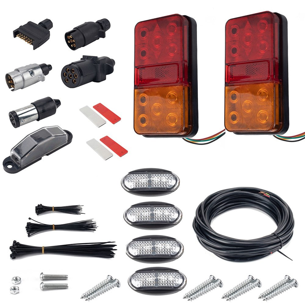 A4136 Bakljussats med 10 LED-lampor för 12V lastbil, släpvagn, fordon Vattentät blinkerssats med reflekterande plattor / positionsljus / registreringsskyltsbelysning