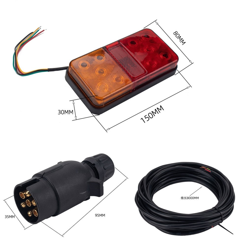 A4135 Bakljussats med 10 LED-lampor för 12V lastbil, släpvagn, fordon Vattentålig blinkerssats med 8m 5-ledarkabel / Sidoljus / Registreringsskyltsbelysning