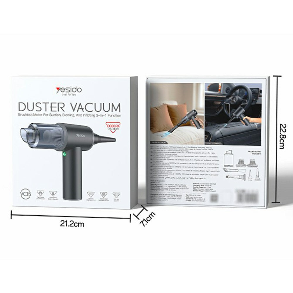 YESIDO VC15 Cordless Car Vacuum Cleaner with LED Display 100 Speeds Adjustable 10000Pa Powerful Suction Dust Blower