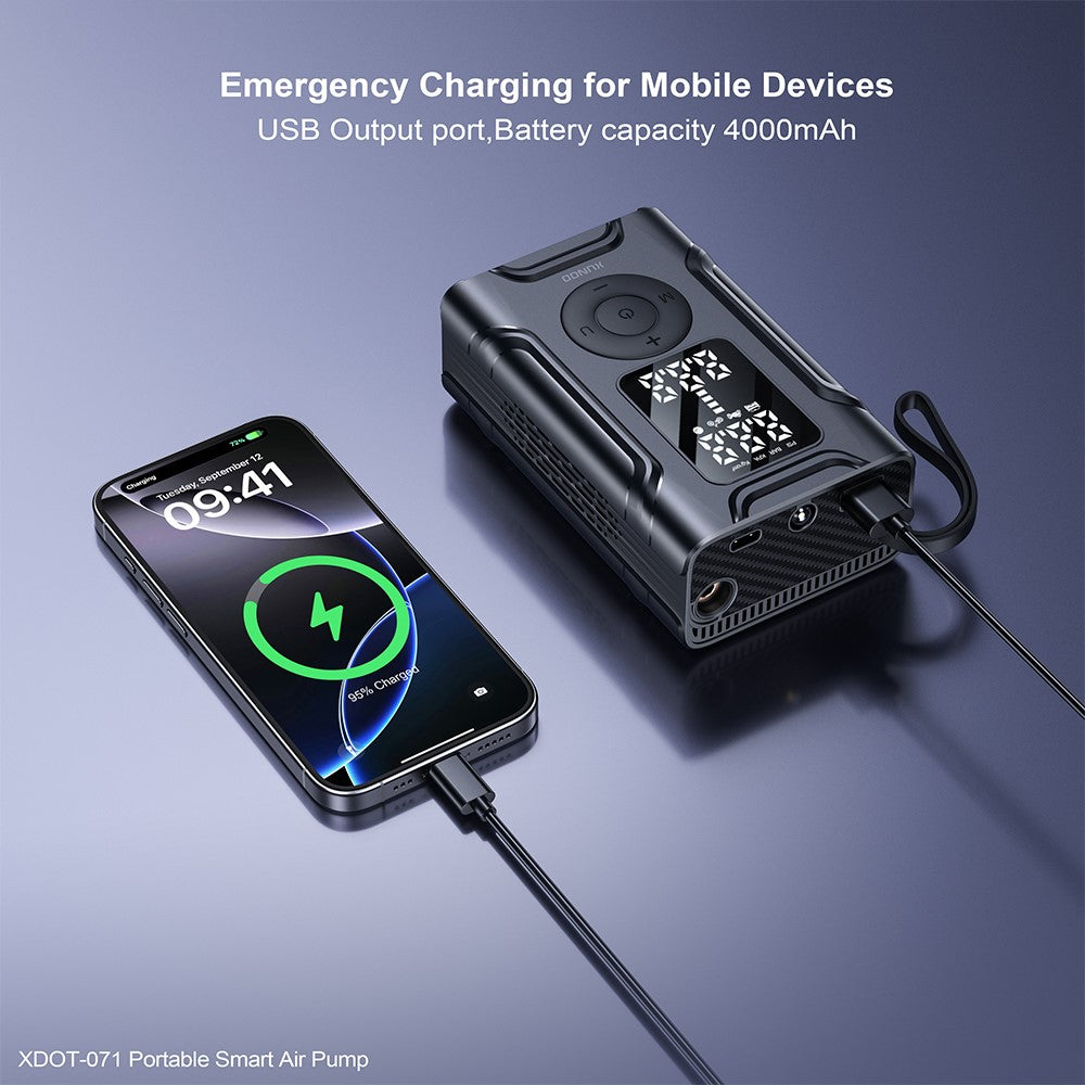 XUNDD XDOT-071 Auto Stop Portable Smart Air Pump Multipurpose Inflator with LED Flashlight Emergency Power Bank
