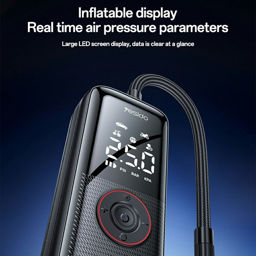 YESIDO VC17 Multi-function Wireless Tire Inflator for Car / Bicycle / Basketball Portable Air Compressor with LED Display