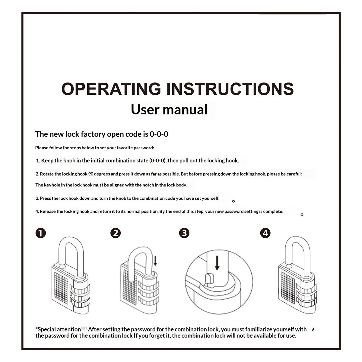 RHINOWALK XM10203 Motorcycle Bag Security Lock Zinc Alloy 3-Digit Anti Theft Combination Lock