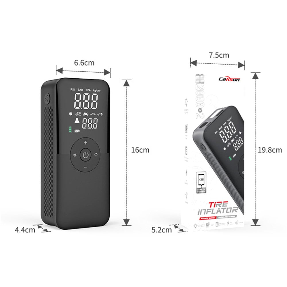 CARSUN C3106 Mini Portable Motorcycle Air Pump Digital Display Car Inflatable Pump Supports Power Bank Function