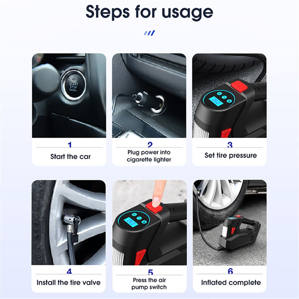 CARSUN C2814 Portable Tire Inflator Digital Air Compressor 12V DC Tire Air Pump with Emergency LED Light