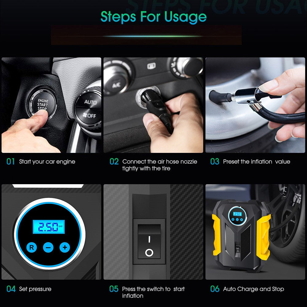 CARSUN C1399 Digital Tire Inflator Portable Car Air Compressor Inflation Pump with LED Light