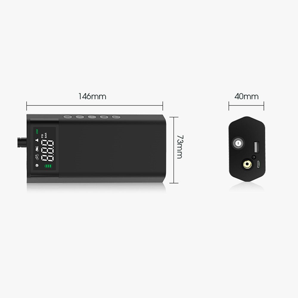 CARSUN C2812 Bærbar luftpumpe i aluminiumlegering digital luftpumpe med lys og powerbankfunktion