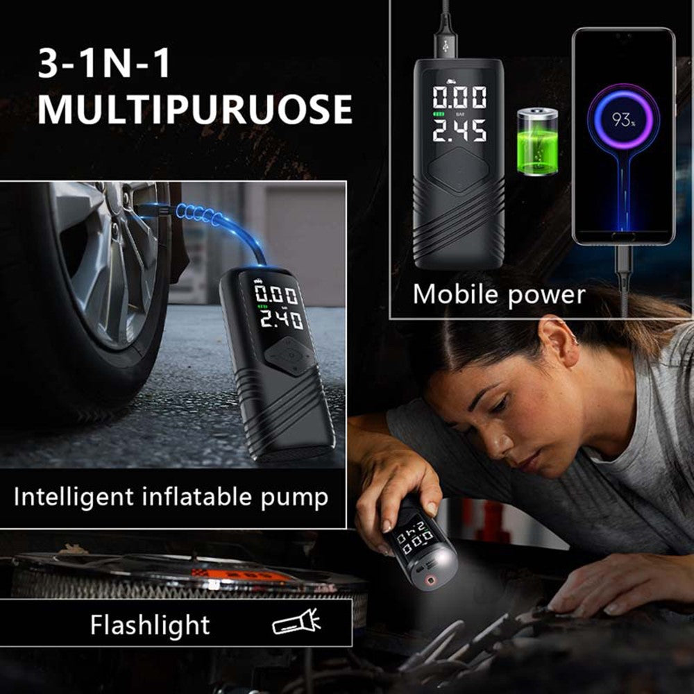 AERMOTOR Trådløs Smart Bil Luftpumpe Bærbar Lommelygte Genopladelig Inflator til SUV-dæk