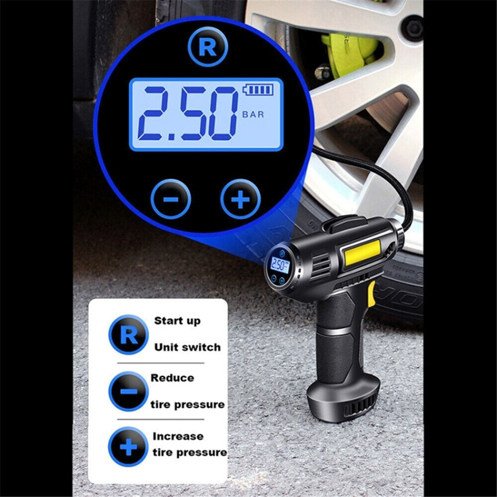 Cordless Tyre Inflator Air Compressor Digital Rechargeable Car Tire Pump with LED Light