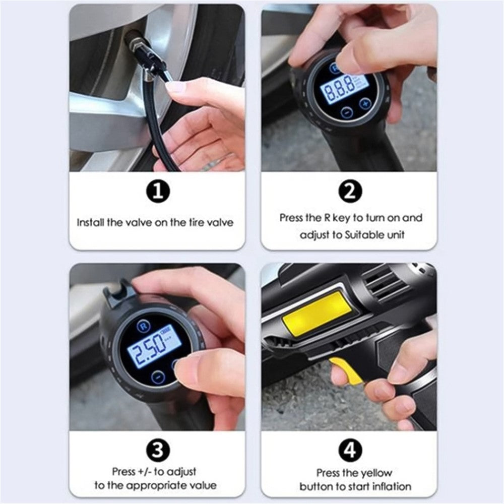 Cordless Tyre Inflator Air Compressor Digital Rechargeable Car Tire Pump with LED Light