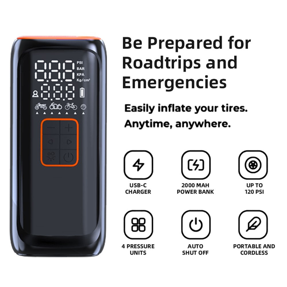 WG01 Multi-Function Portable Car Tire Inflator Electric Wireless Air Pump with Power Bank Function