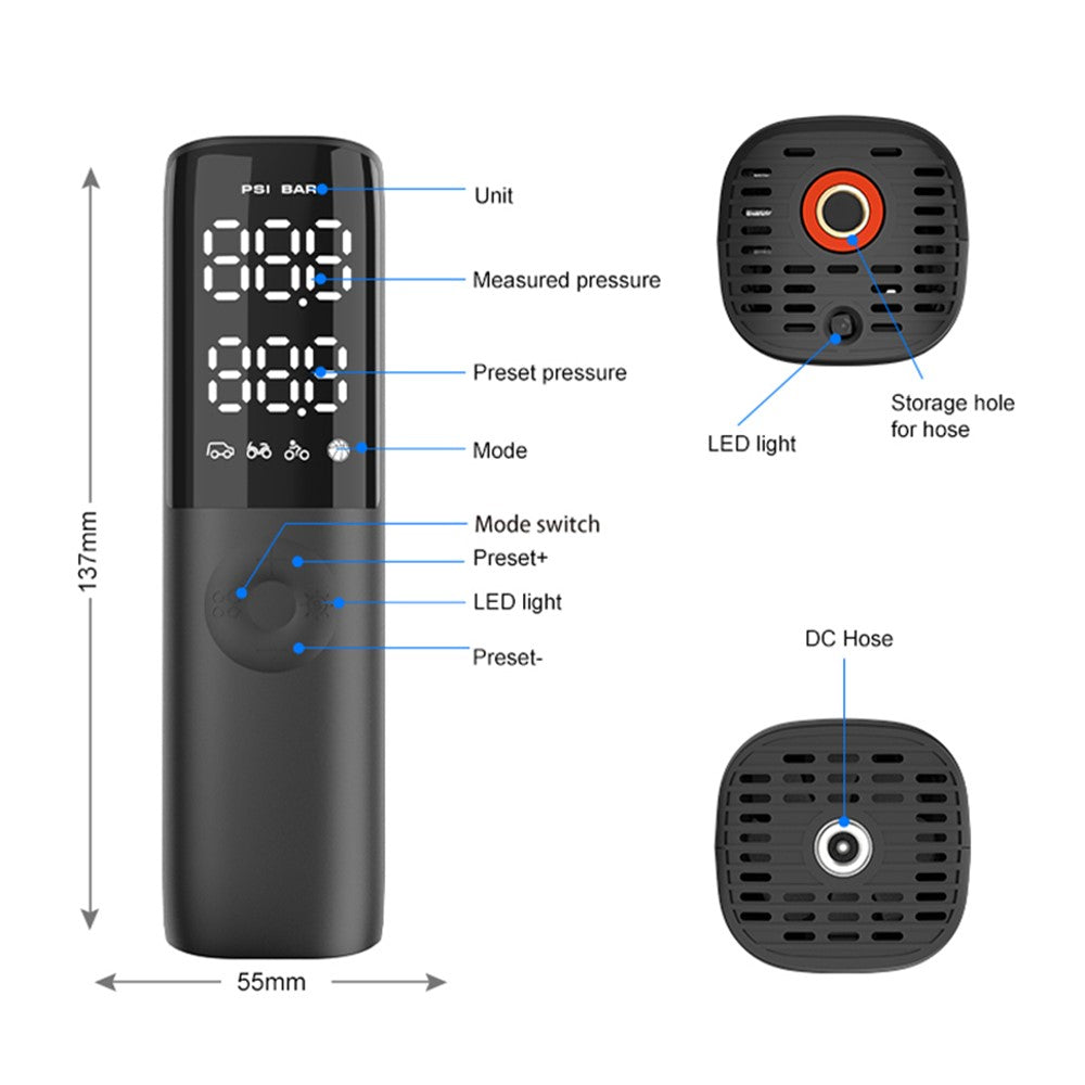 KF02 12V Cigarette Lighter Corded Portable Tire Pump with Digital Display