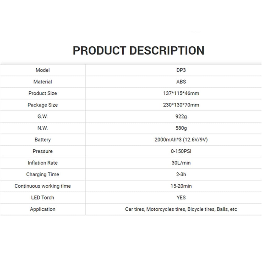 DP3 Wireless Smart Tire Air Pump 2-in-1 Deflation Inflation Pump for Outdoor Camping