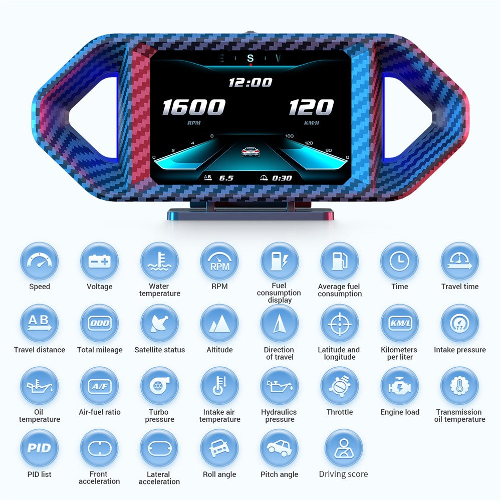 P26 Car HUD OBD GPS Head-Up Display LCD Speedometer with RPM Fuel Consumption and Slope Meter